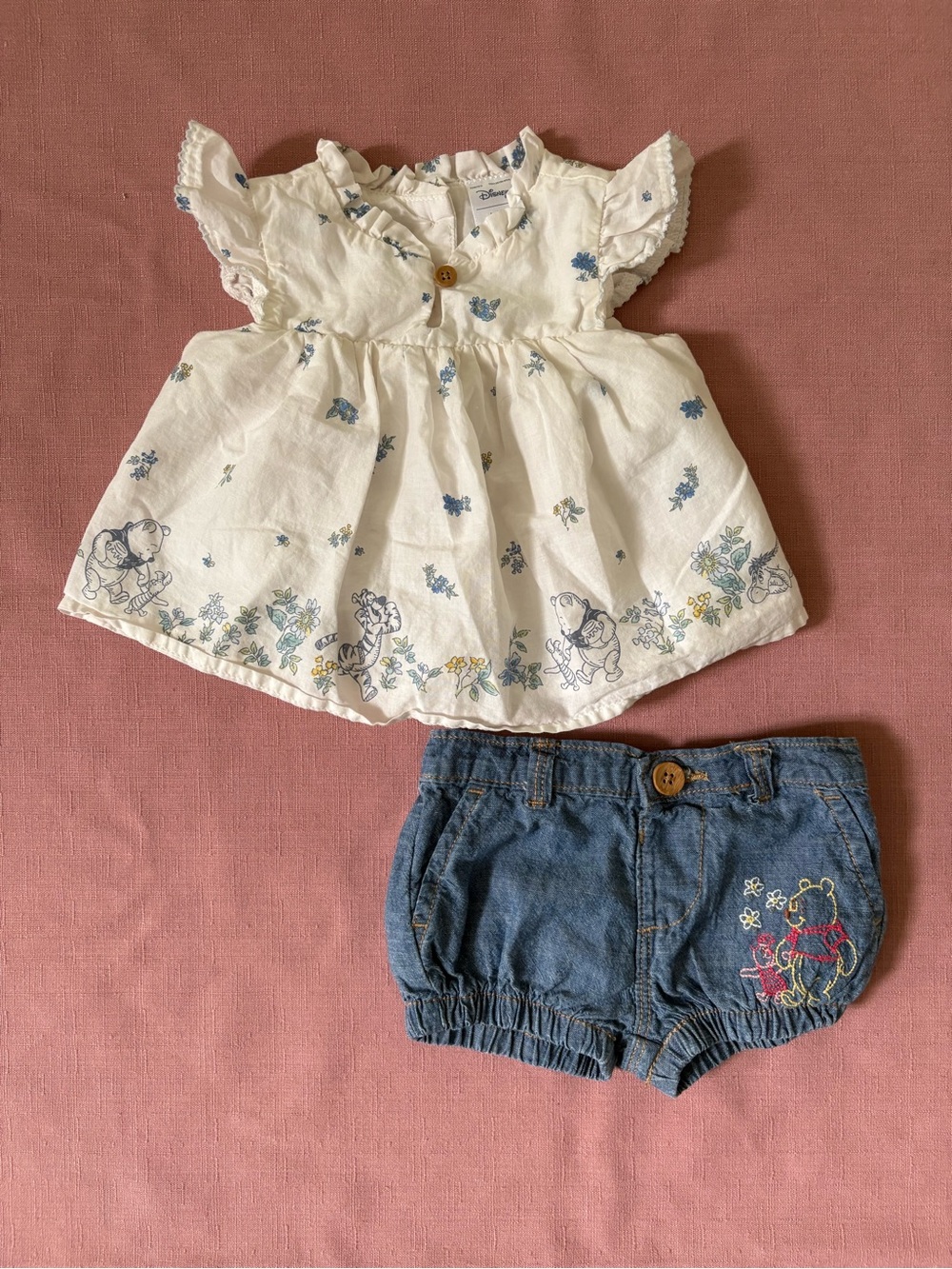 🌸 Baby Girl Embroidered Floral White Top & Denim Shorts Set